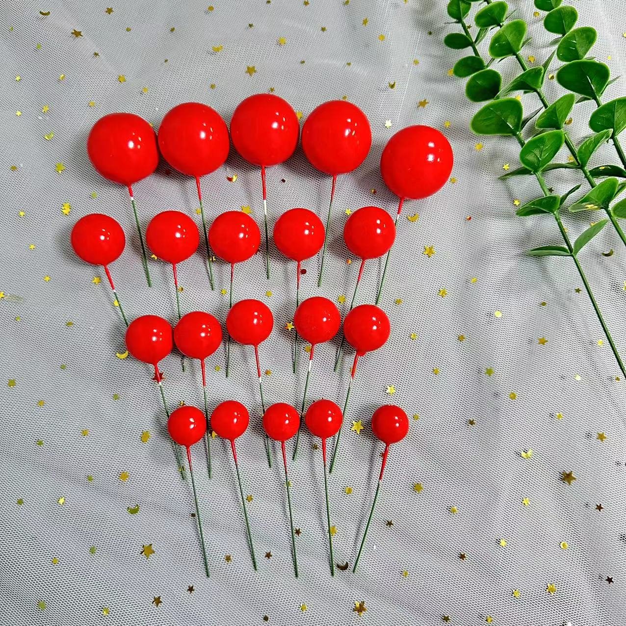 20Pcs Foam Balls Cake Toppers Silver Gold 2-4cm Different Size Colorful Balls Cake Toppers for Birthday Wedding Christmas Decor