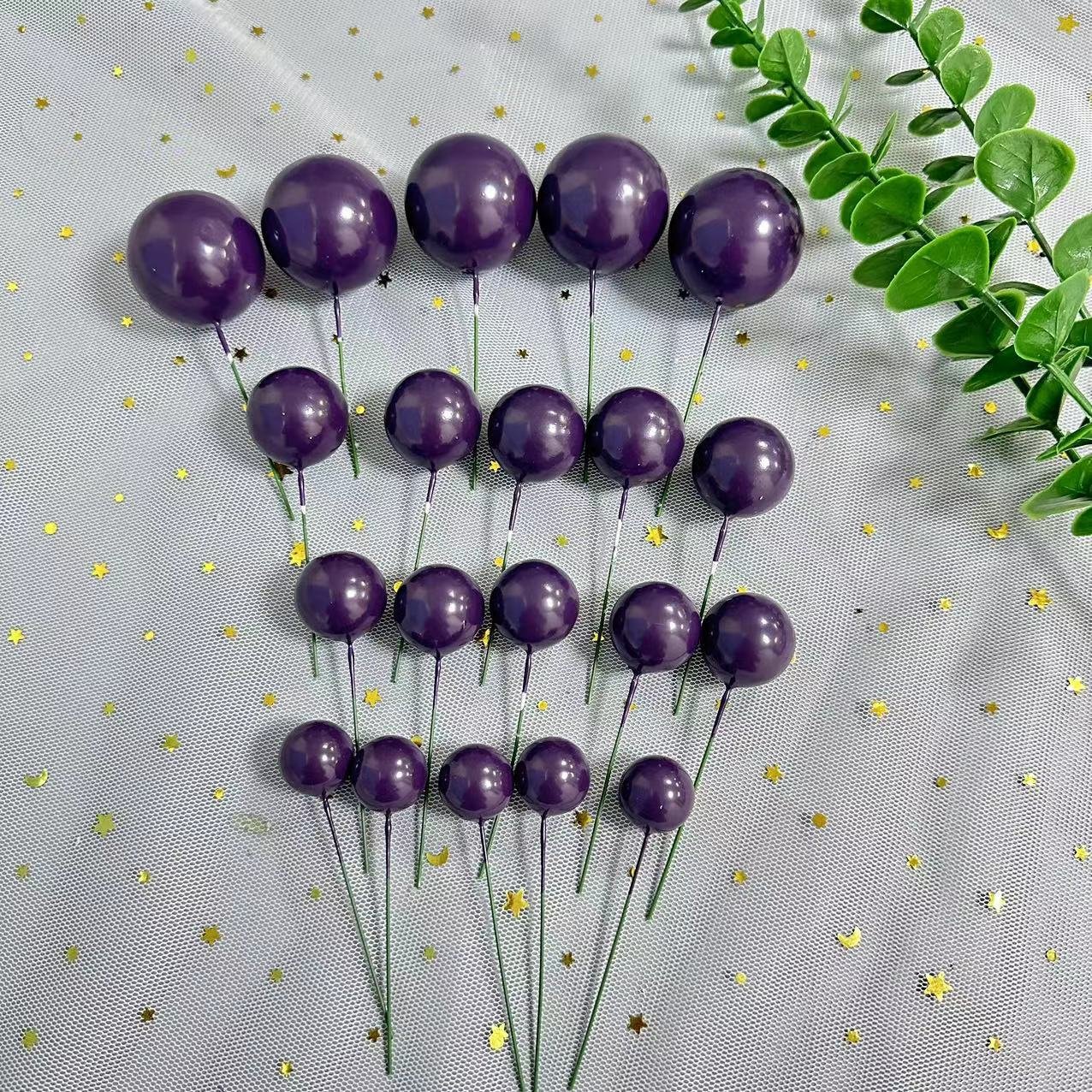 20Pcs Foam Balls Cake Toppers Silver Gold 2-4cm Different Size Colorful Balls Cake Toppers for Birthday Wedding Christmas Decor