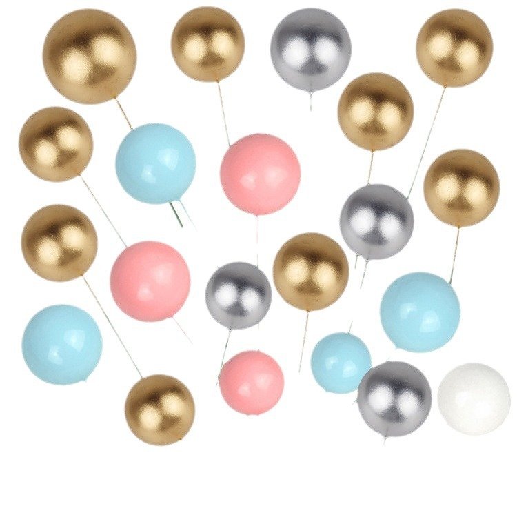 20Pcs Foam Balls Cake Toppers Silver Gold 2-4cm Different Size Colorful Balls Cake Toppers for Birthday Wedding Christmas Decor