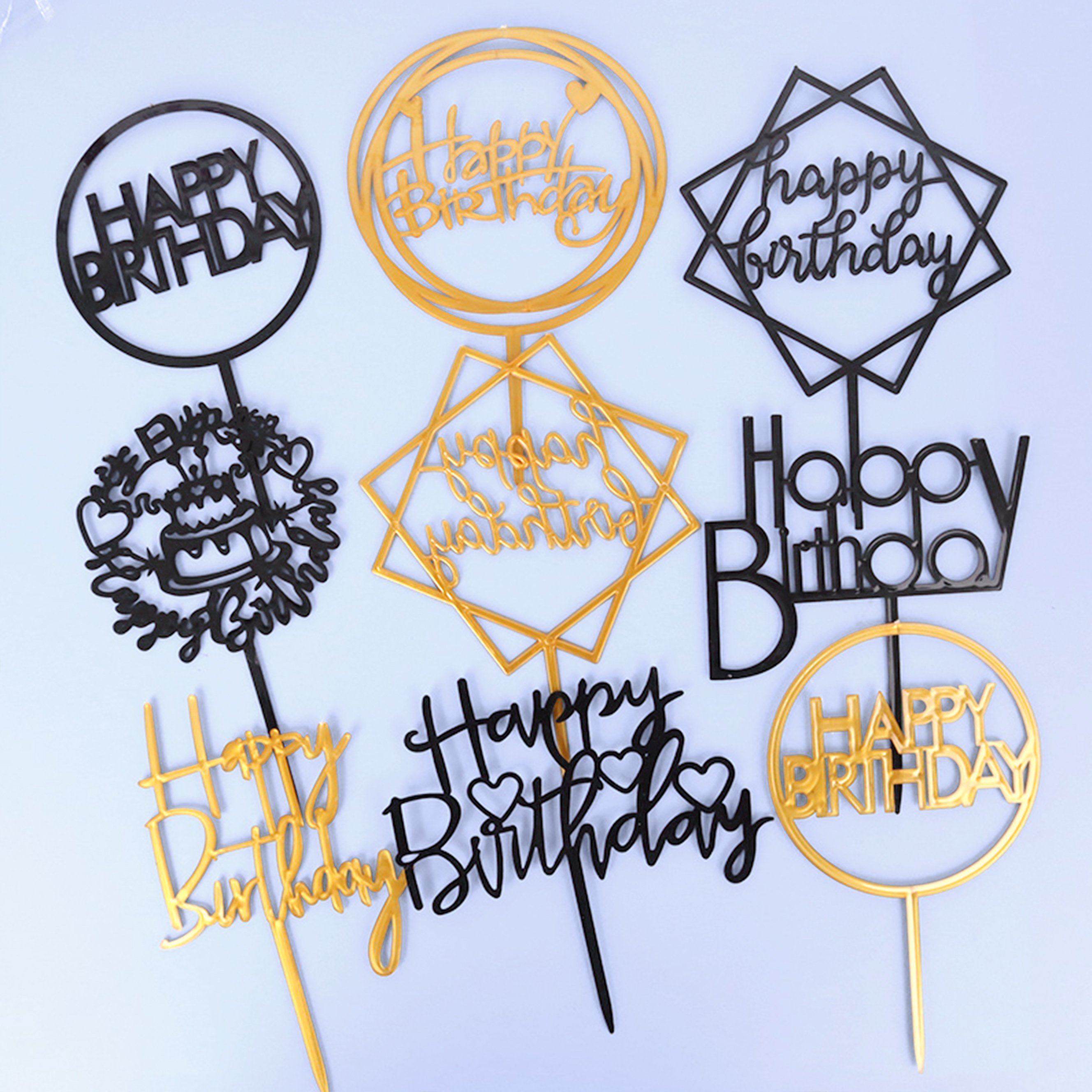 Homesun cake decorating tools acrylic glitter cupcake topper happy birthday cake topper supplies