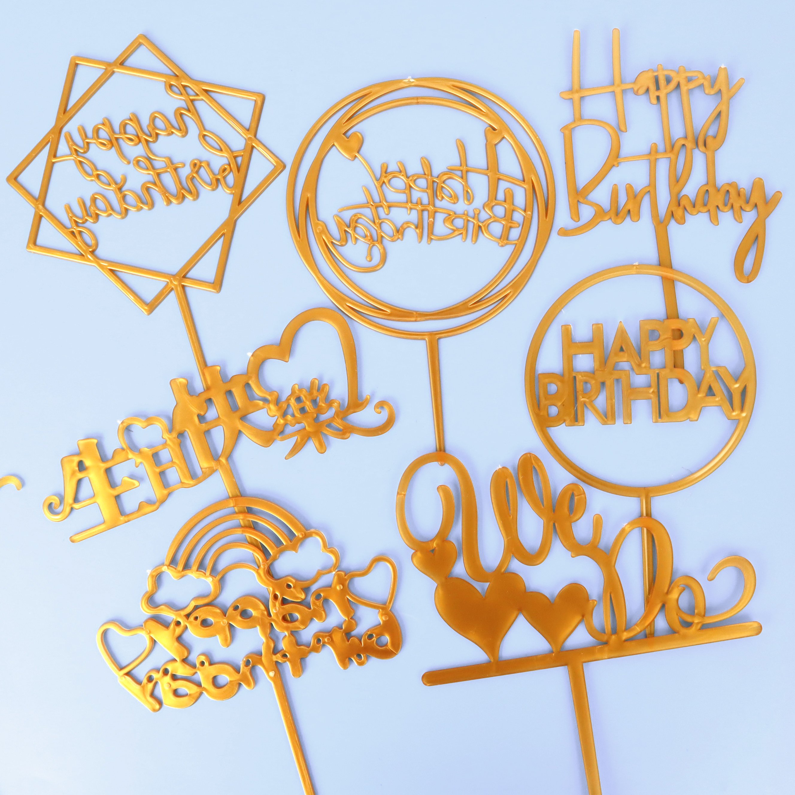 Homesun cake decorating tools acrylic glitter cupcake topper happy birthday cake topper supplies