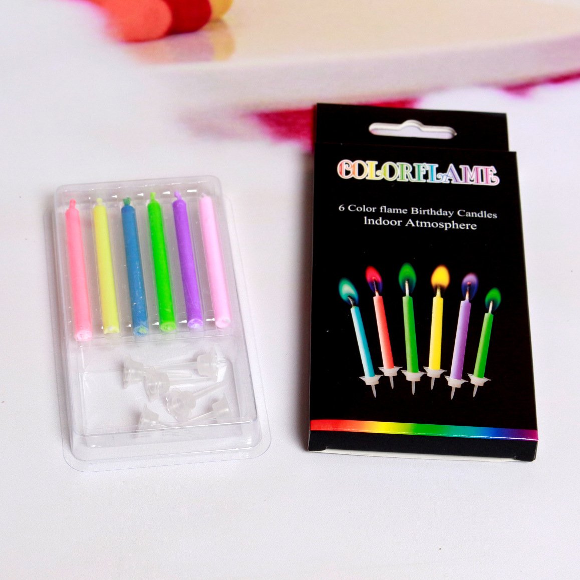 Wholesale 0.5*6cm 6 Color Flame Birthday Candles Party Indoor Atmosphere Cake Candles for Birthday