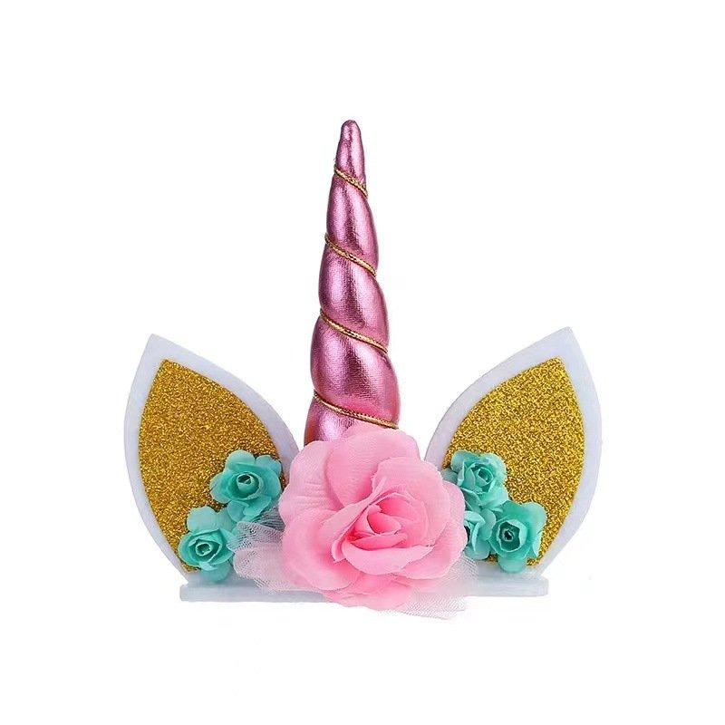 Handmade Unicorn Cake Topper Unicorn Theme Set Colorful Unicorn Horn Plastic Topper For Cake Decoration