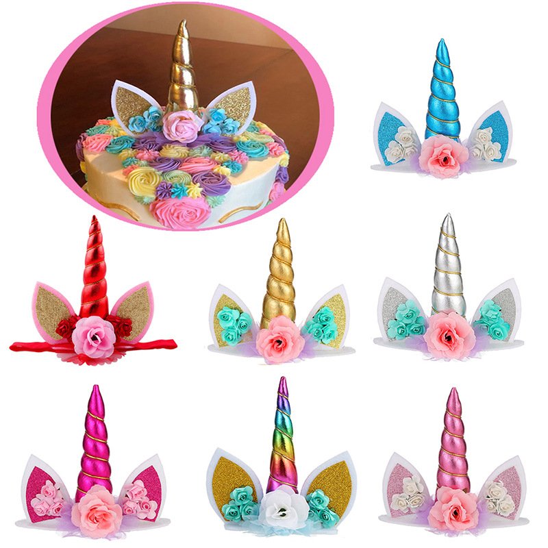 Unicorn Cake Topper Kit Birthday Decorations with Eyelashes Reusable Gold Horn and Wings Unicorn Party Supplies for Party