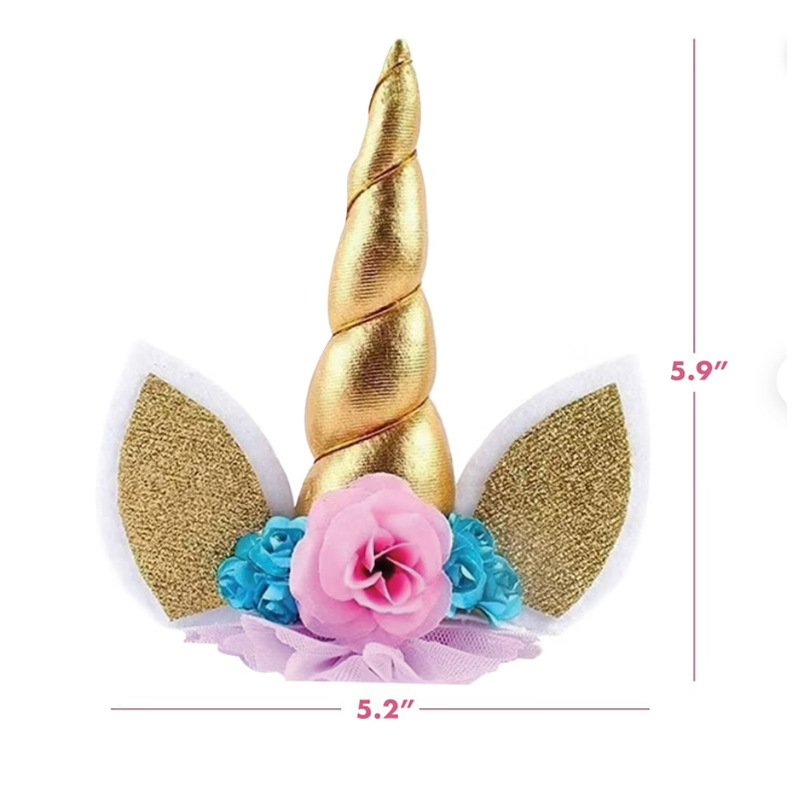 Unicorn Cake Topper Kit Birthday Decorations with Eyelashes Reusable Gold Horn and Wings Unicorn Party Supplies for Party