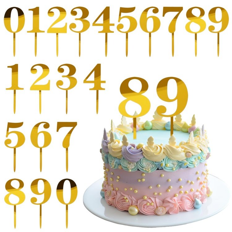 0-9 Number Acrylic Gold Shiny Cake Topper DIY Glitter Number Cupcake Decorations for Birthday Party Anniversary