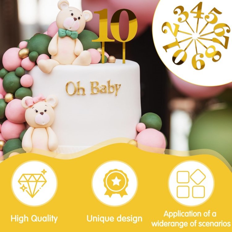 0-9 Number Acrylic Gold Shiny Cake Topper DIY Glitter Number Cupcake Decorations for Birthday Party Anniversary