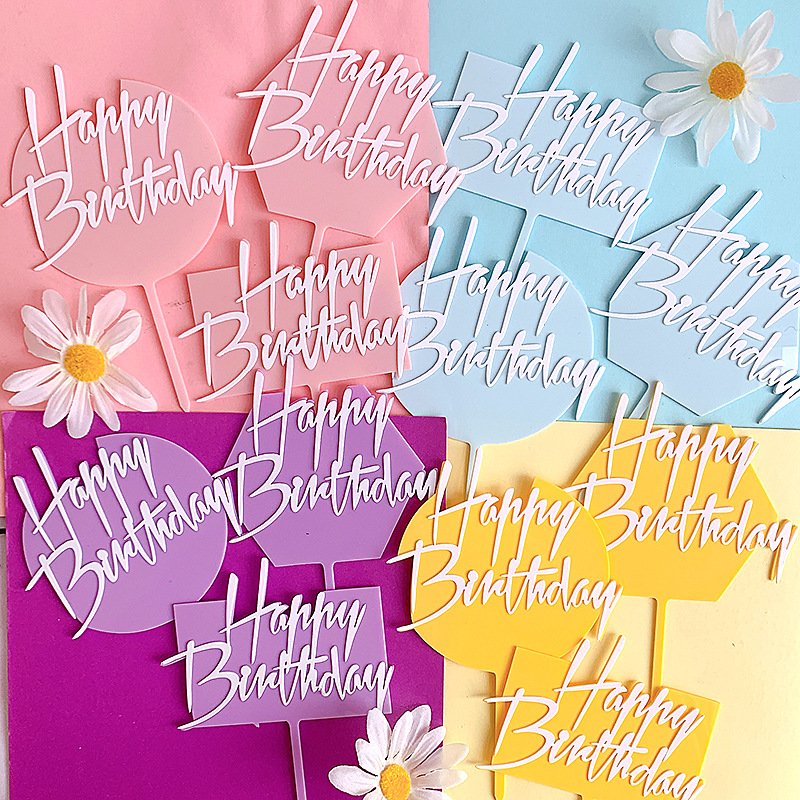 Happy Birthday Party Cake Topper Candy Color Cake Decoration Acrylic Party Supplies
