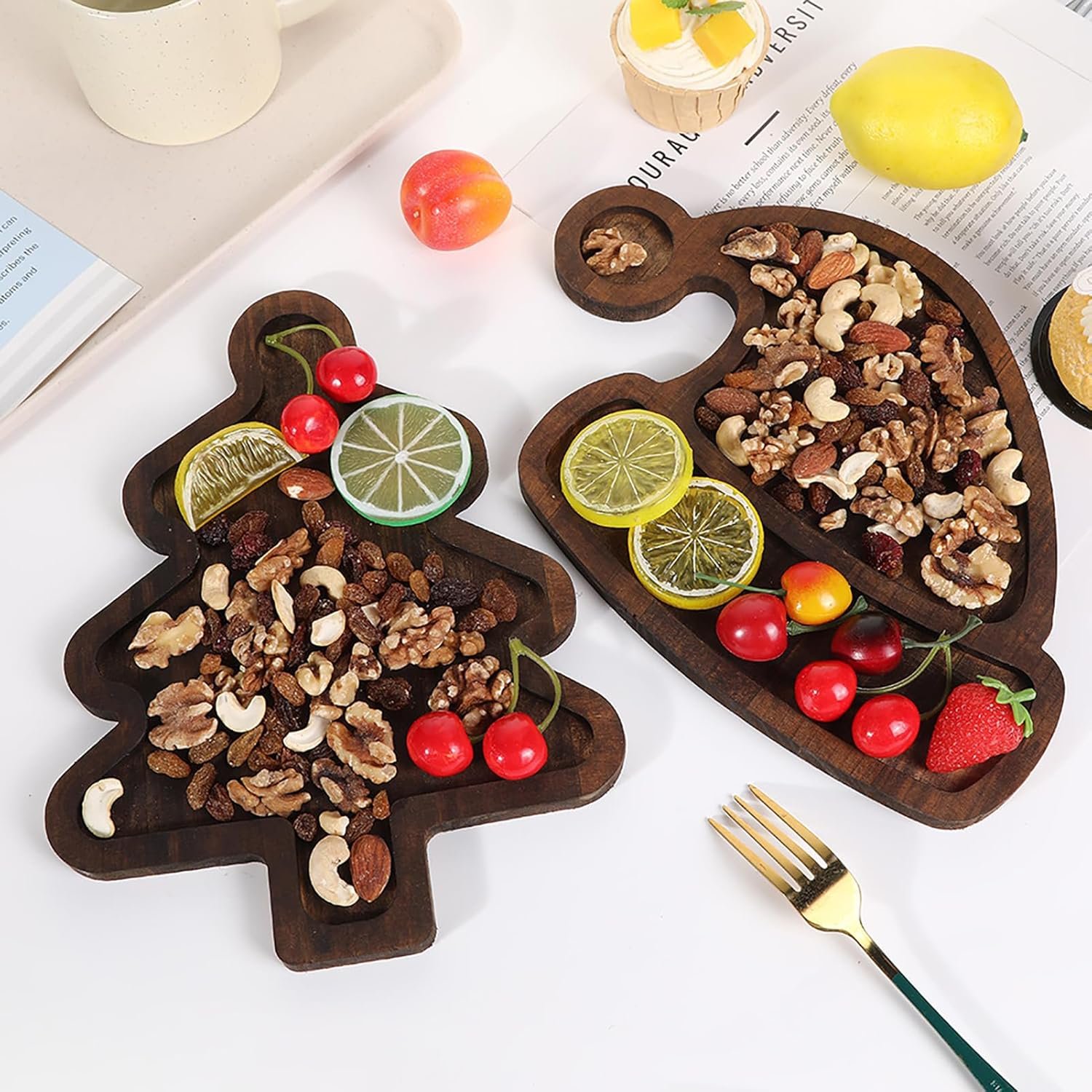 Cartoon Santa Hat Wood Serving Plate Customize Christmas Tree Food Snacks Christmas Decoration Supplies Wooden Dinner Plates
