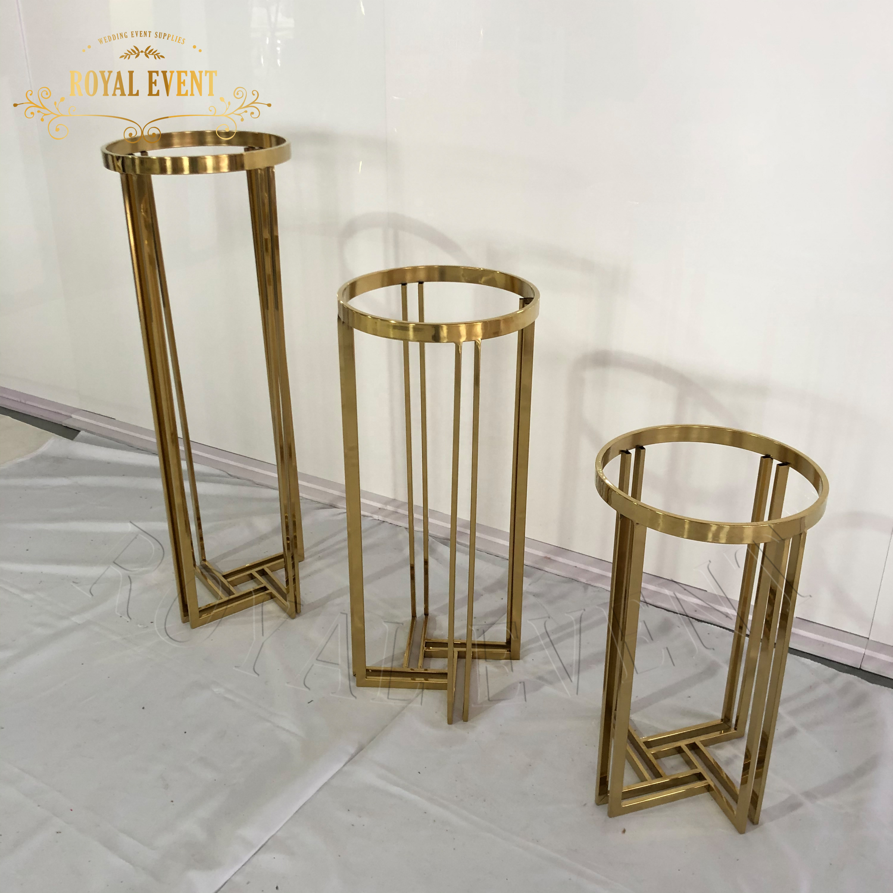 Hot selling Stainless Steel Cake Table set Wedding decoration cake display stand round metal Dessert Plinths for Hotel reception