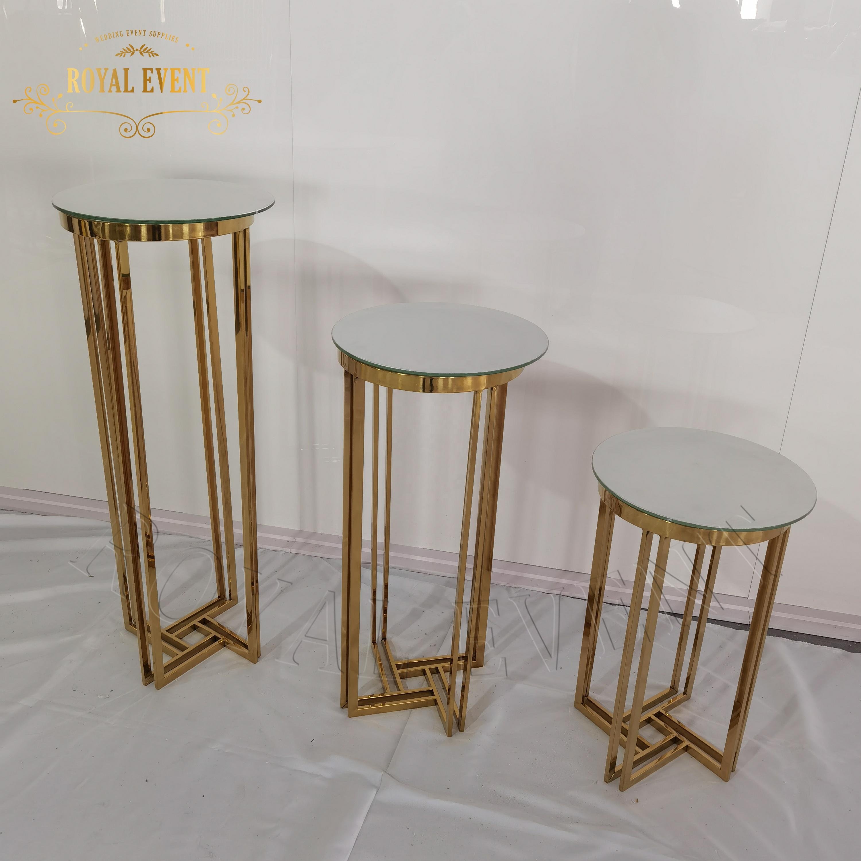Hot selling Stainless Steel Cake Table set Wedding decoration cake display stand round metal Dessert Plinths for Hotel reception