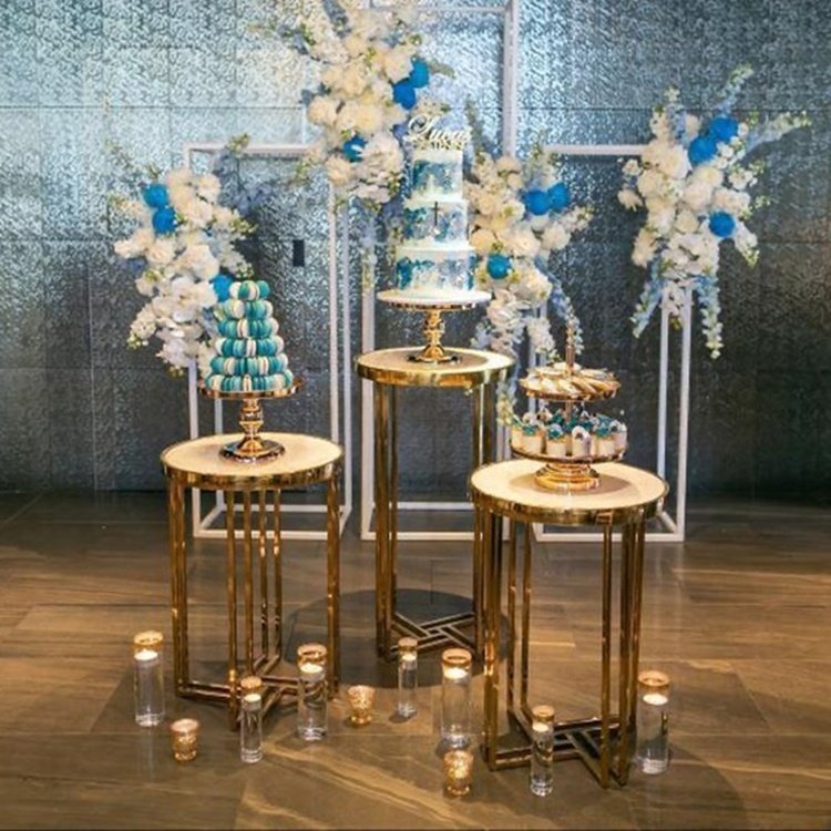 Hot selling Stainless Steel Cake Table set Wedding decoration cake display stand round metal Dessert Plinths for Hotel reception