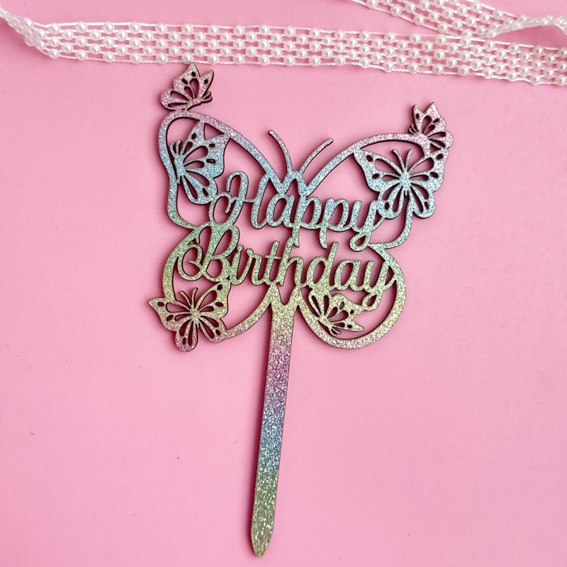 Happy Birthday Glitter Paper Gold Onion Paper Cake Decoration Wooden Cake Insert Cake Toppers Wholesale