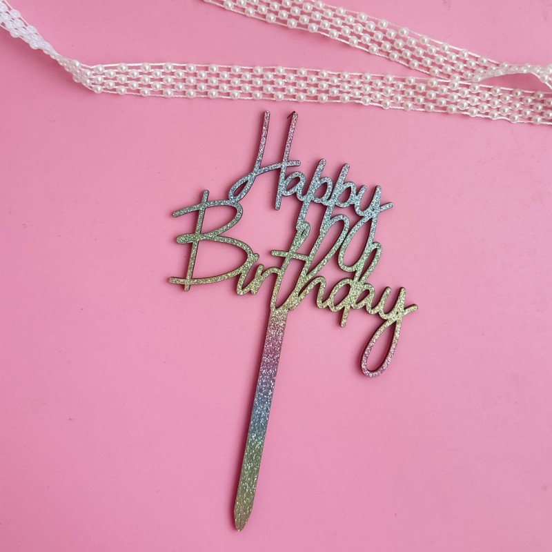 Happy Birthday Glitter Paper Gold Onion Paper Cake Decoration Wooden Cake Insert Cake Toppers Wholesale