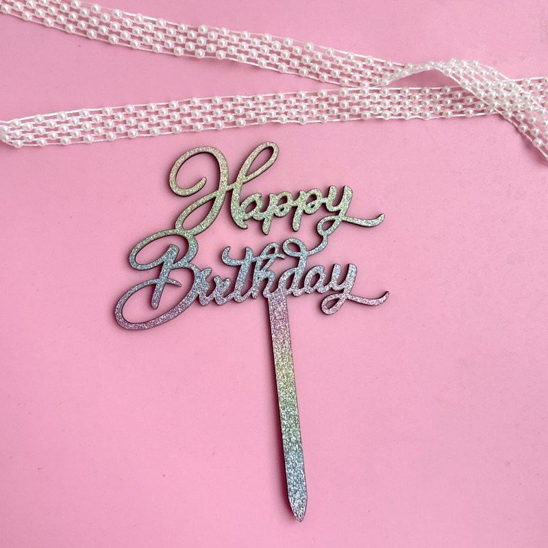 Happy Birthday Glitter Paper Gold Onion Paper Cake Decoration Wooden Cake Insert Cake Toppers Wholesale