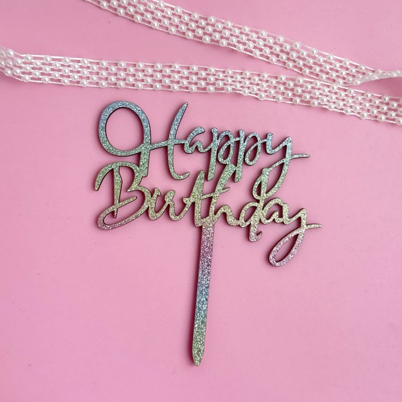 Happy Birthday Glitter Paper Gold Onion Paper Cake Decoration Wooden Cake Insert Cake Toppers Wholesale