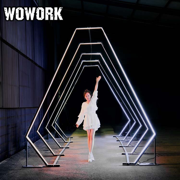 WOWORK customized RGB Front panel party decoration detachable metal magazine photo booth neon arch backdrop for event supplies