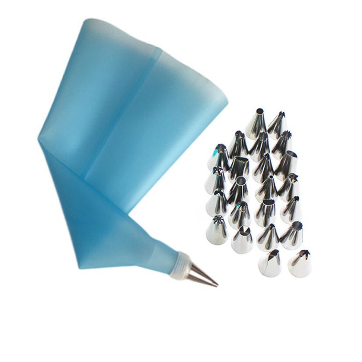 USSE Cake Decorating Baking Tools Set, Silicone Icing Piping Reusable Pastry Bag Stainless Steel Nozzle Tips