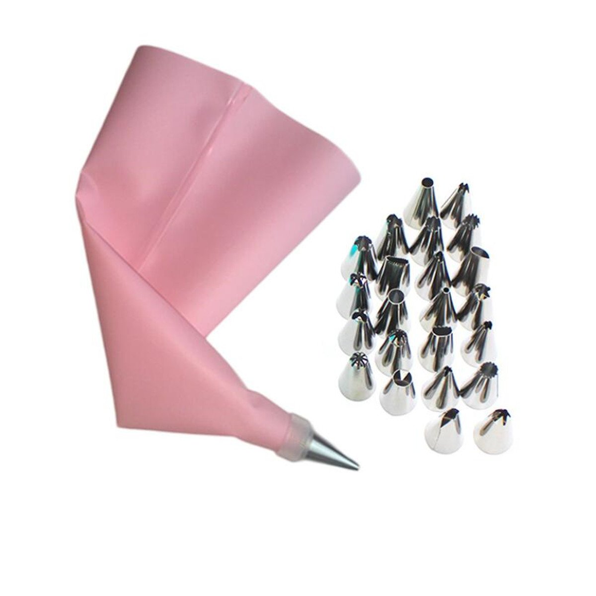 USSE Cake Decorating Baking Tools Set, Silicone Icing Piping Reusable Pastry Bag Stainless Steel Nozzle Tips
