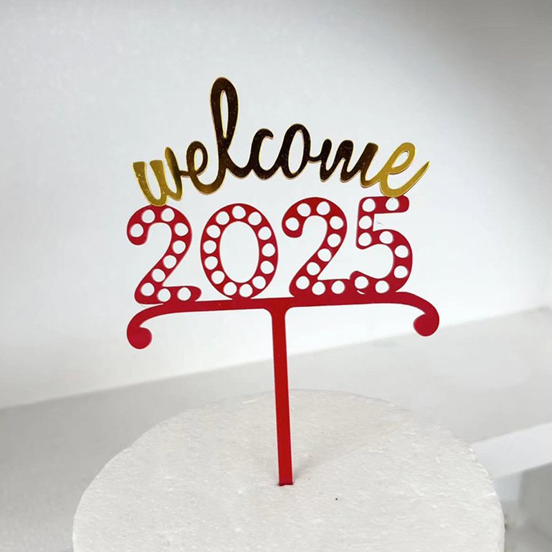 2025 Creativity Happy New Year Cake Topper Acrylic New Year Cupcake Toppers For Family Cake Decorating Tools Supplies XQA219