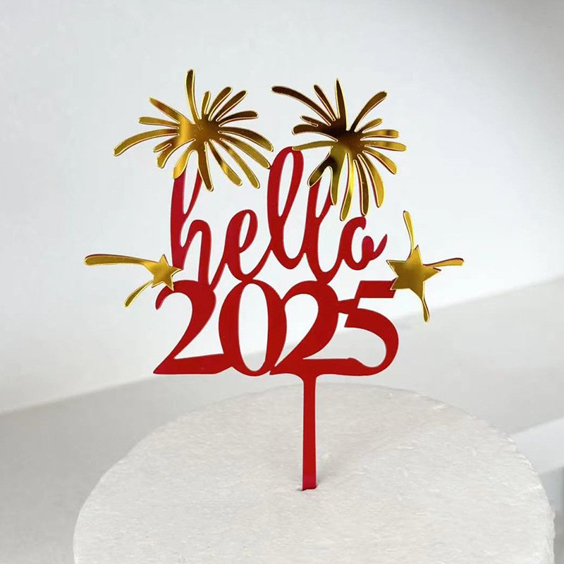 2025 Creativity Happy New Year Cake Topper Acrylic New Year Cupcake Toppers For Family Cake Decorating Tools Supplies XQA219