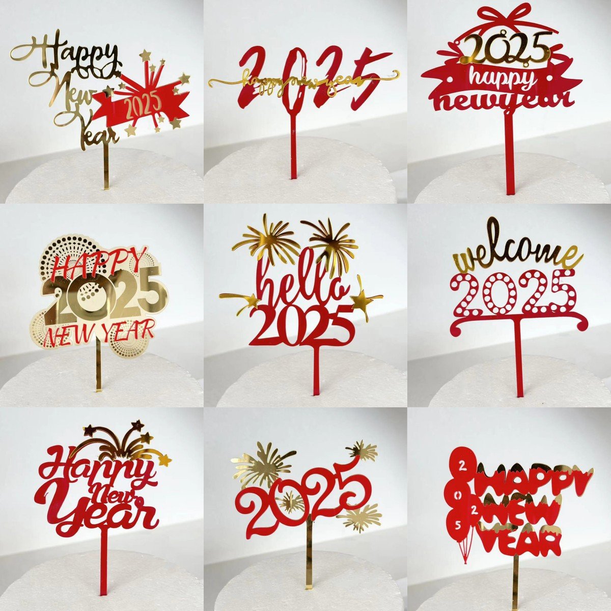 2025 Creativity Happy New Year Cake Topper Acrylic New Year Cupcake Toppers For Family Cake Decorating Tools Supplies XQA219