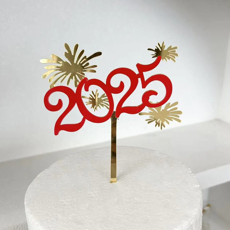 2025 Creativity Happy New Year Cake Topper Acrylic New Year Cupcake Toppers For Family Cake Decorating Tools Supplies XQA219