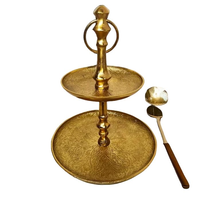 2 Tier Black & Gold Finished Metal Leaf Decorative Tier Cake stand Premium Design For Wedding Table Centerpiece & Party Decor
