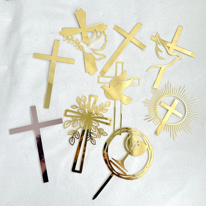 Ins style Peace Pigeon Cross Cake decoration Communion Baby Shower cake topper party decoration acrylic cake topper