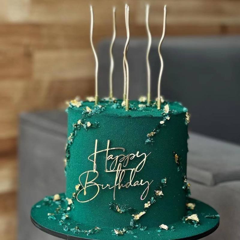 KLS wholesale Customized acrylic Happy Birthday Cake topper Gold silver black cake Topper party baking decoration supplies