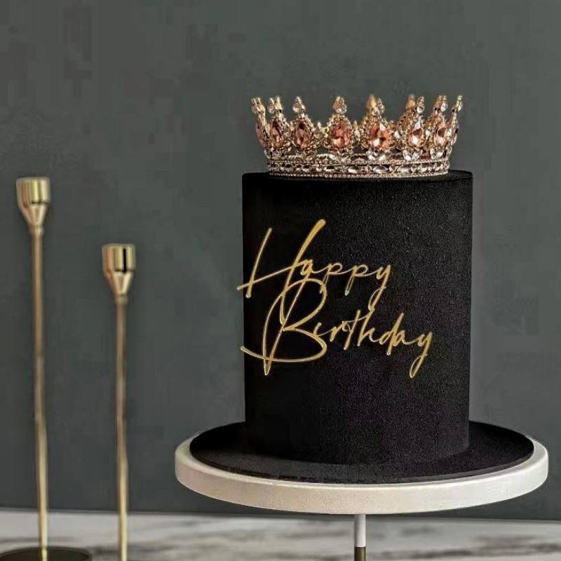 KLS wholesale Customized acrylic Happy Birthday Cake topper Gold silver black cake Topper party baking decoration supplies