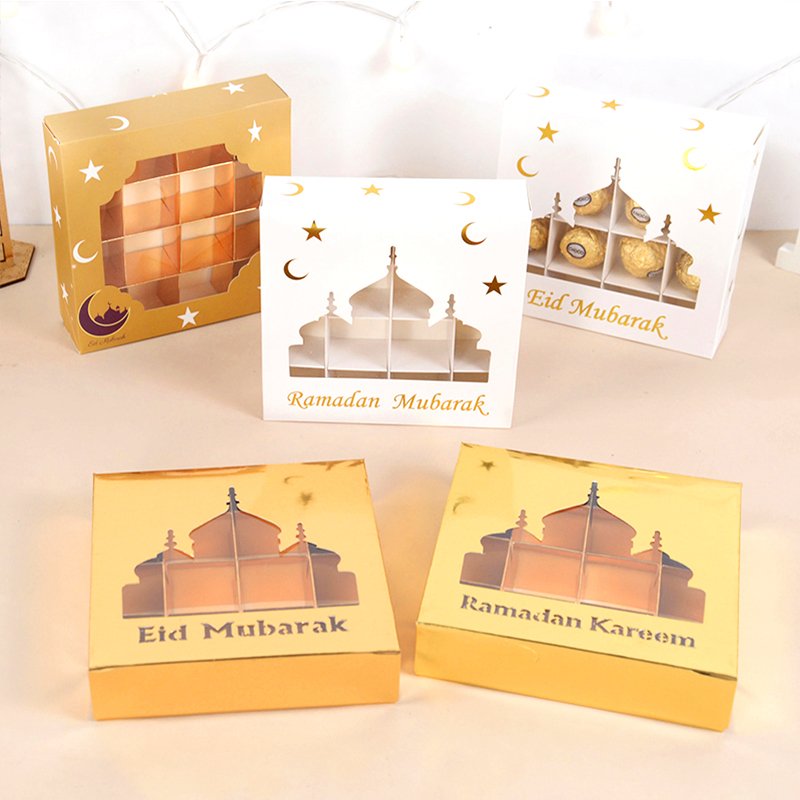 Eid Mubarak Ramadan Festival Decorations Candy Gift Box 16 Slots Eid Candy Chocolate Cake Box With Clear Window Display