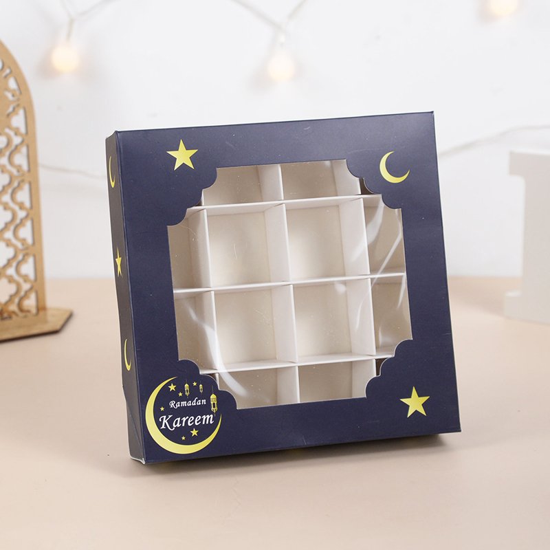 Eid Mubarak Ramadan Festival Decorations Candy Gift Box 16 Slots Eid Candy Chocolate Cake Box With Clear Window Display