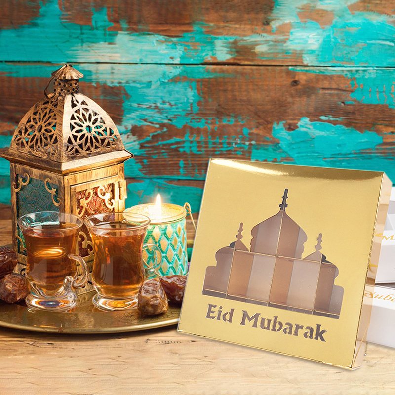 Eid Mubarak Ramadan Festival Decorations Candy Gift Box 16 Slots Eid Candy Chocolate Cake Box With Clear Window Display