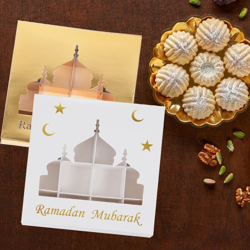 Eid Mubarak Ramadan Festival Decorations Candy Gift Box 16 Slots Eid Candy Chocolate Cake Box With Clear Window Display
