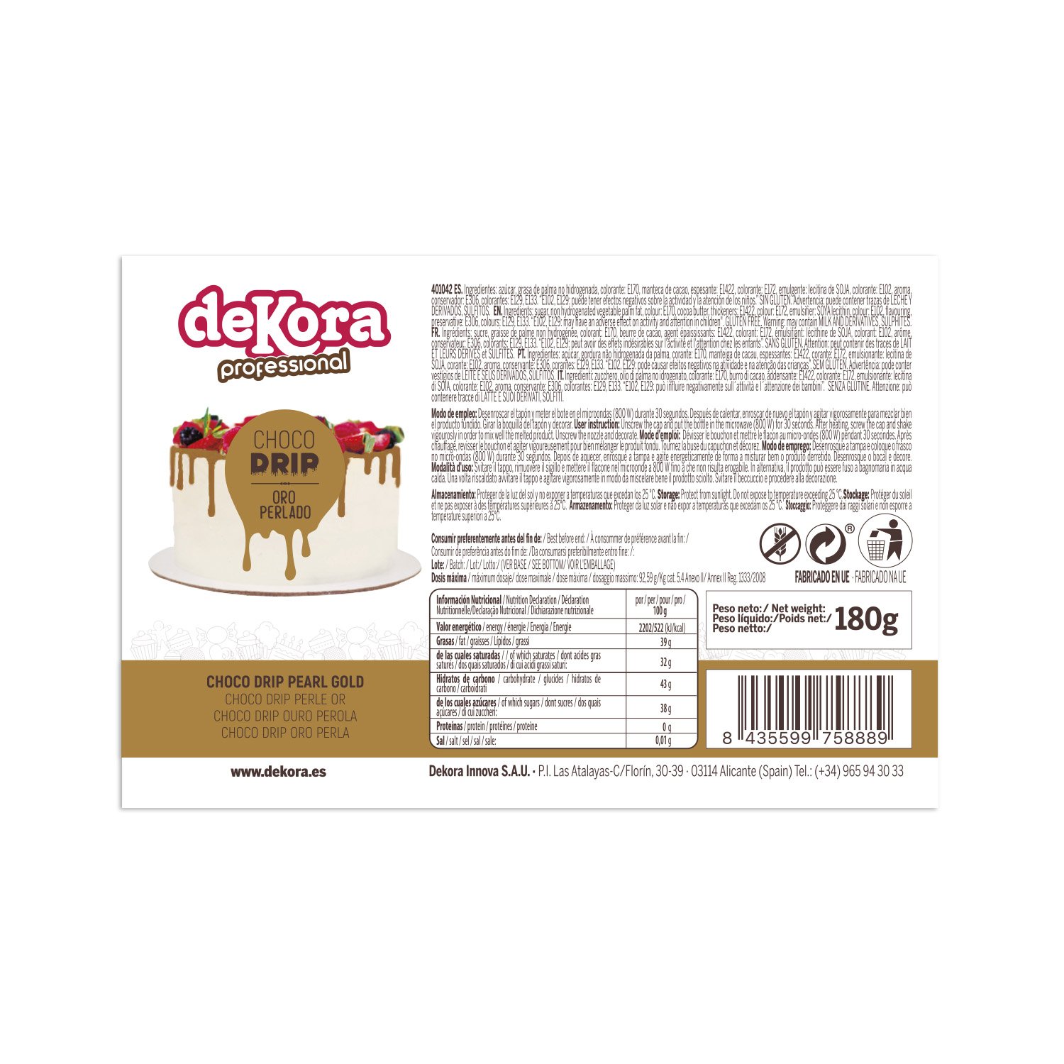 Dekora Brand Delicious Choco Drip Pearl Gold Colour 180Gram Chocolate Drip For Cake Decorating