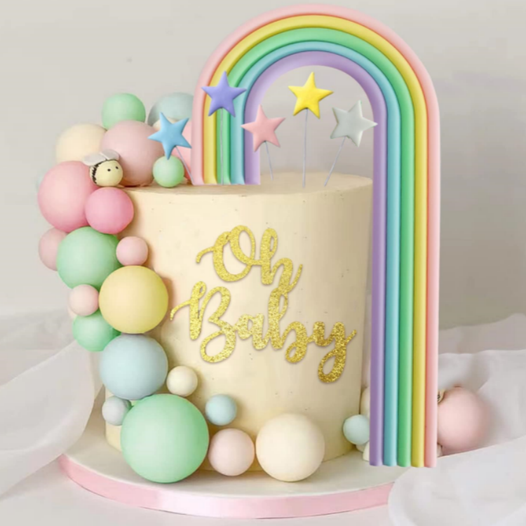 Oh Baby Cake Toppers Rainbow Cake Decorations for Baby Shower Newborn Birthday Welcome Baby Themed Party Supplies