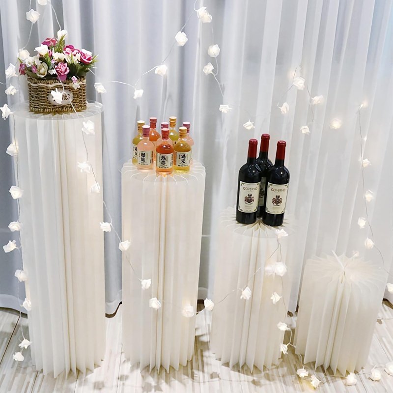 Foldable Paper Columns Display Pedestals Stands For Wedding, Foldable Paper Columns Display Pedestal Stands with Acrylic Disc