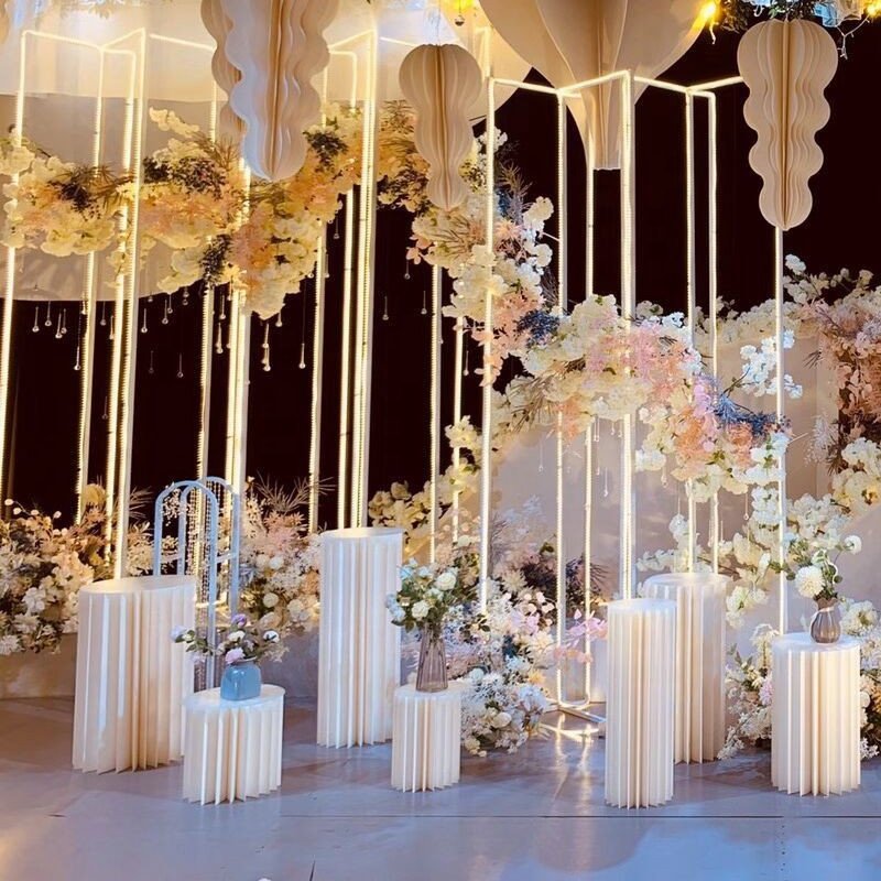 Foldable Paper Columns Display Pedestals Stands For Wedding, Foldable Paper Columns Display Pedestal Stands with Acrylic Disc