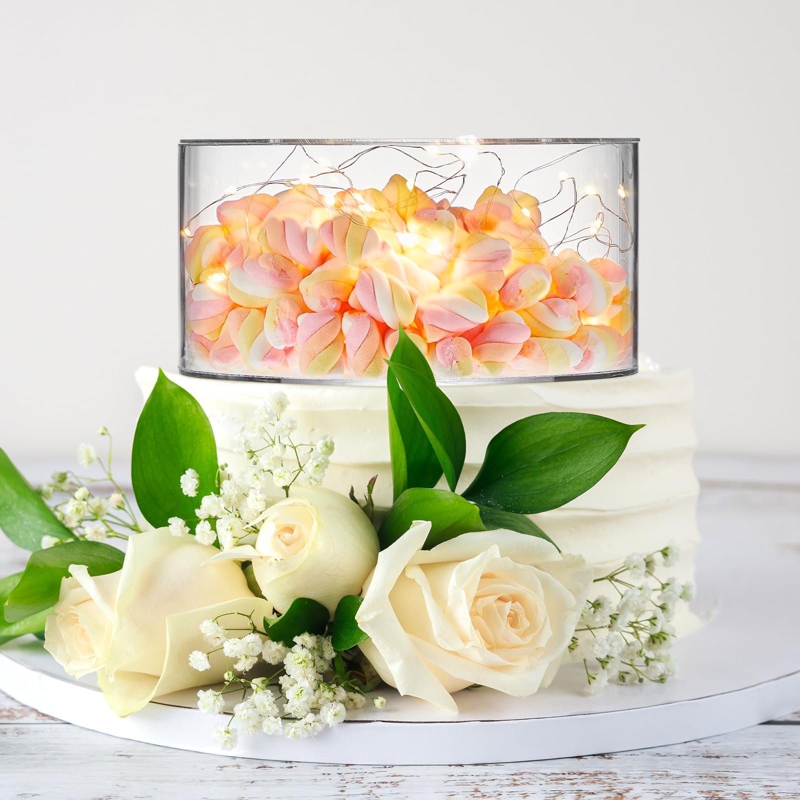 Factory wholesale 2 Pcs with LED Strings artificial flowers cake decorating supplies Acrylic Cake Stands for Birthday Wedding