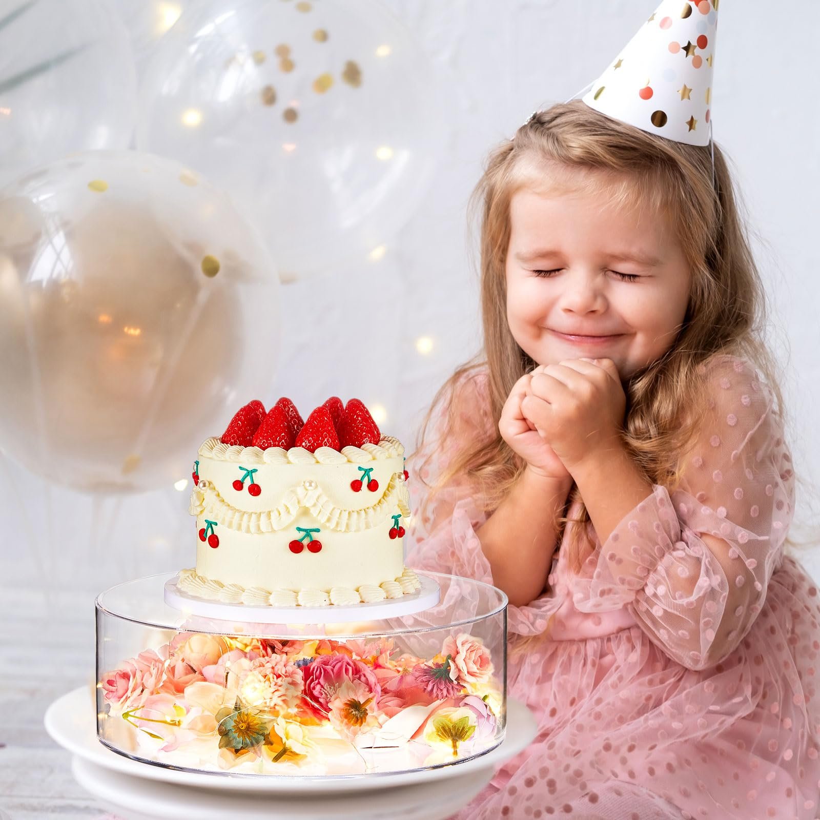 Factory wholesale 2 Pcs with LED Strings artificial flowers cake decorating supplies Acrylic Cake Stands for Birthday Wedding