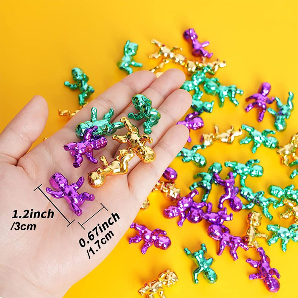 48pcs Mardi Gras Plastic Babies 1.2 Inch Mini Metal Doll Figurines King Cake Baby Shower Ice Cubes Game Party Favor Supplies