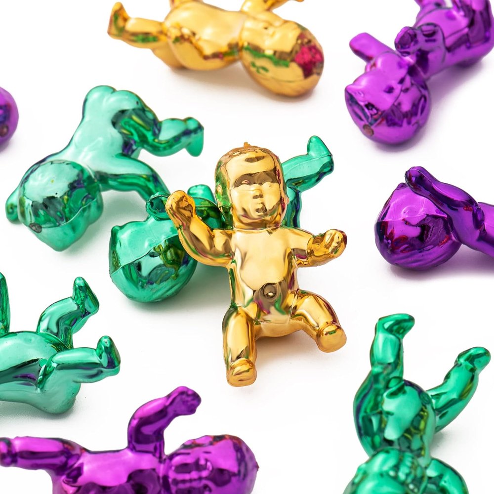 48pcs Mardi Gras Plastic Babies 1.2 Inch Mini Metal Doll Figurines King Cake Baby Shower Ice Cubes Game Party Favor Supplies