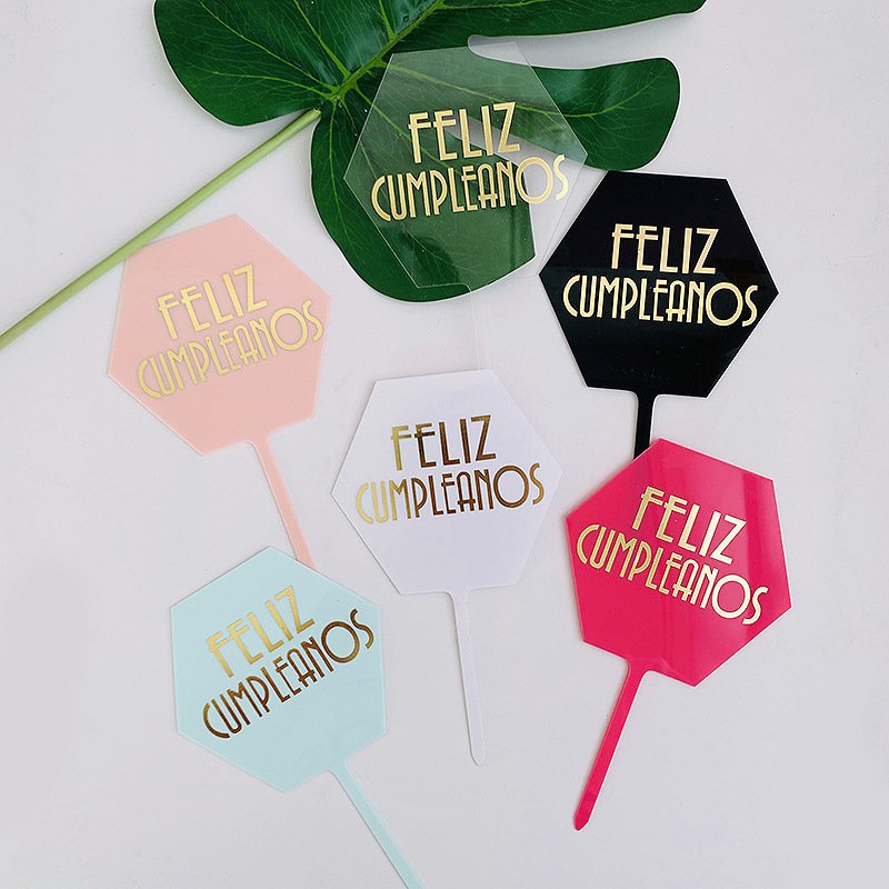 Happy Birthday Hexagon Acrylic Cake Topper for Birthday Party Supplies Personalized Christmas Cake Toppers Wedding Decoration