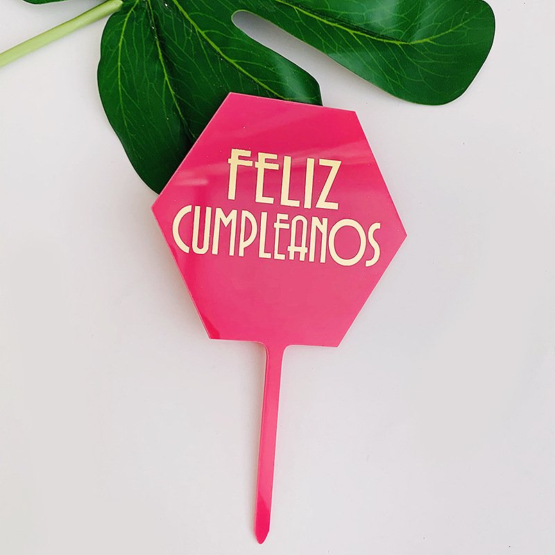 Happy Birthday Hexagon Acrylic Cake Topper for Birthday Party Supplies Personalized Christmas Cake Toppers Wedding Decoration