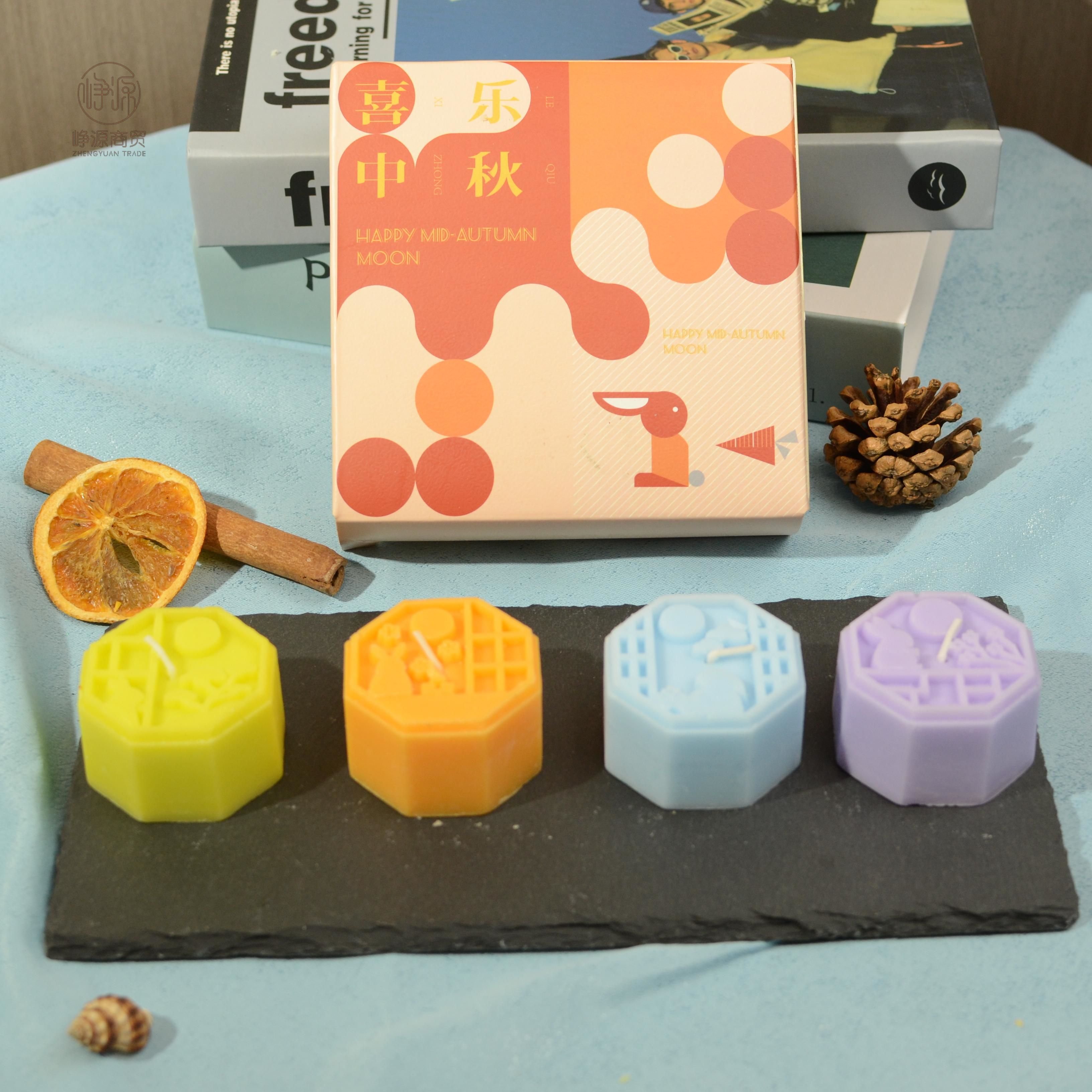 High Quality Custom Creative Mid-autumn Festival Gift Box Fragrance Aromatherapy Mooncake Candles For Festival Decoration
