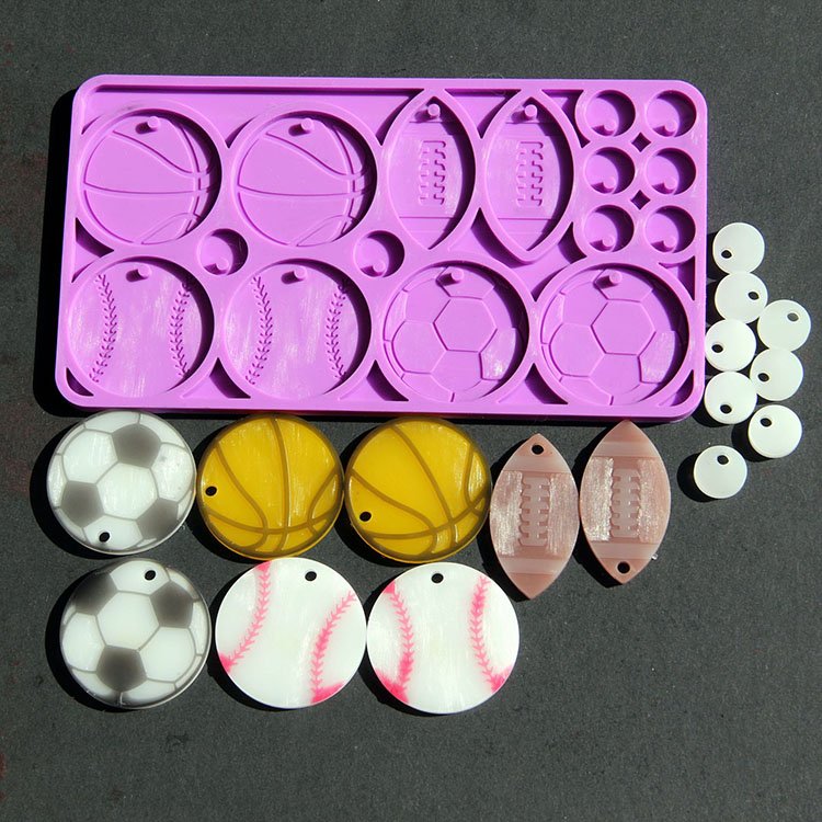 DIY Football Basketball Baseball Rugby Earrings Crystal Epoxy Resin Mold Pendant Silicone Mould Jewelry Necklace Plaster Tools