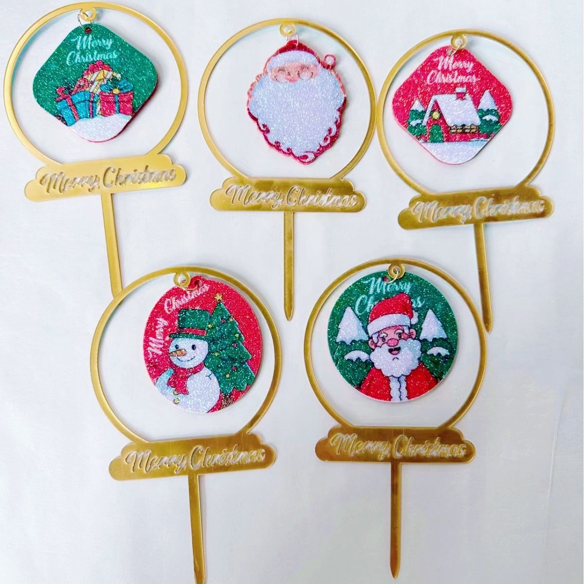 2024 New Style Color Printing Christmas Santa Claus Acrylic Xmas Cake Topper Party supplies decoration
