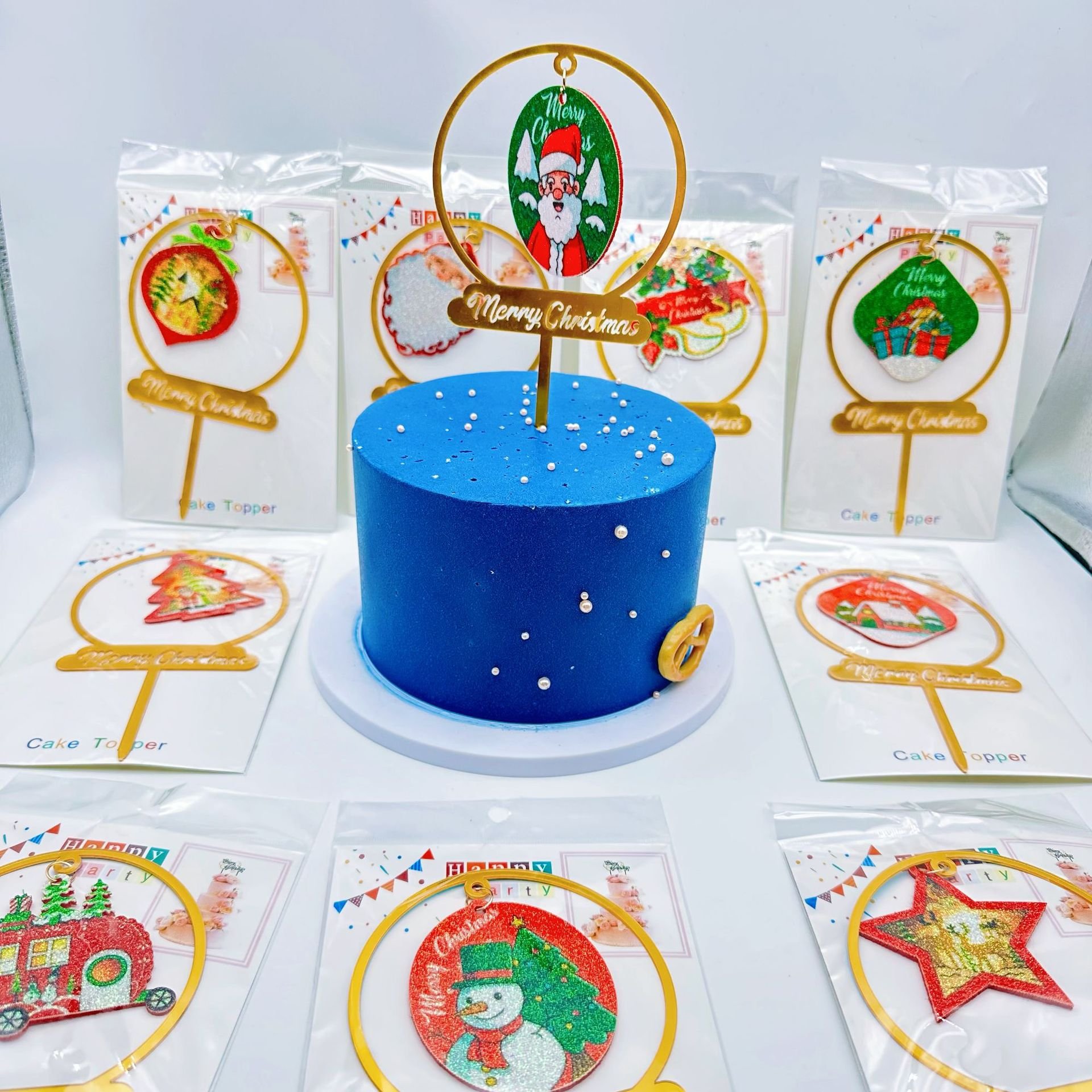 2024 New Style Color Printing Christmas Santa Claus Acrylic Xmas Cake Topper Party supplies decoration