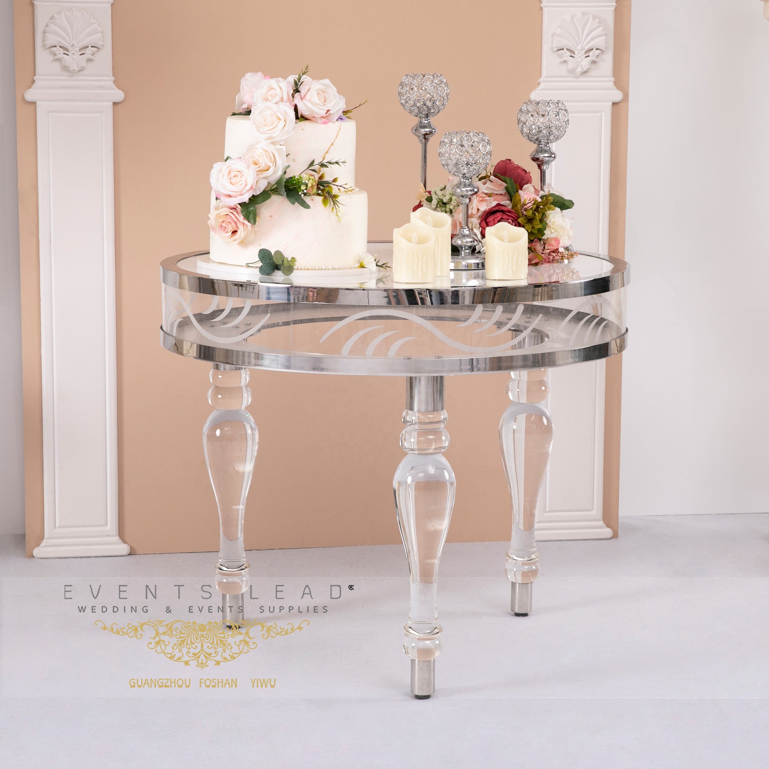 Luxury wedding gold cake table round birthday clear acrylic cake table